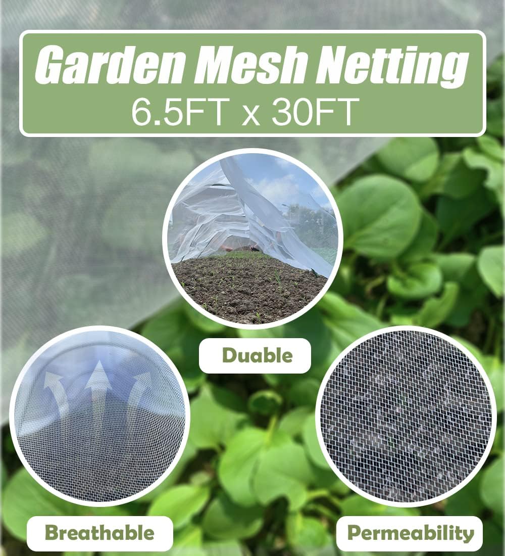 Dafoecheer Garden Netting, Plant Covers 6.5 x 30Ft Ultra Fine Mesh Netting for Plants Vegetable Fruits Flowers Crops Birds Animals Barrier Protection Net