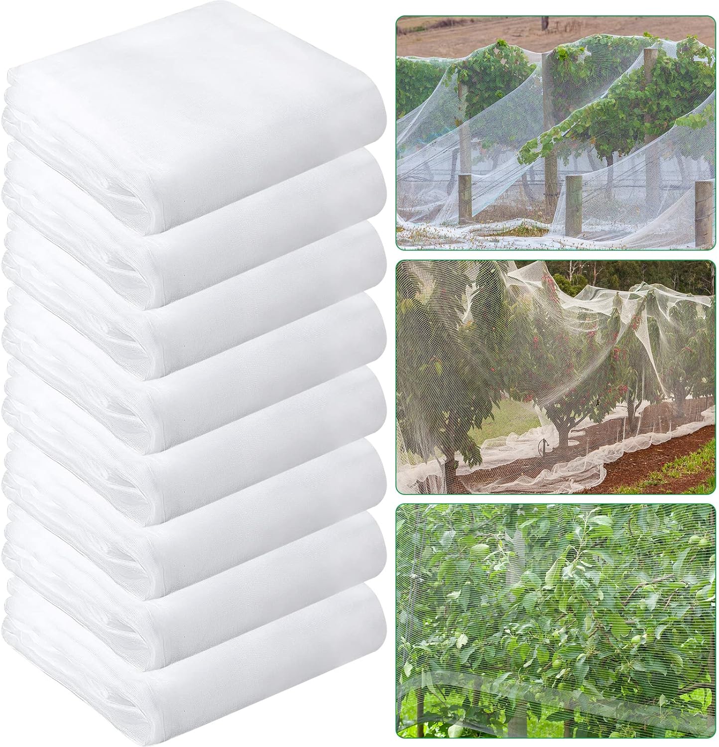 Lenwen 8 Pcs Garden Netting Mesh Ultra Fine Garden Plant Covers from Bird Screen Barrier Netting Greenhouse Row Covers for Vegetables Plants Fruits Flowers Crops Protection (10 x 20 FT)