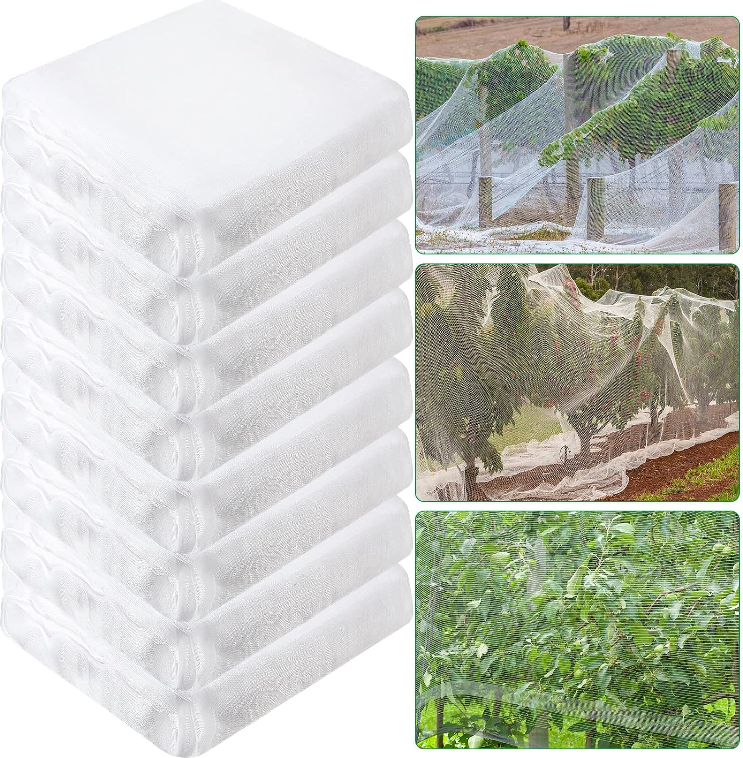Lenwen 8 Pcs Garden Netting Mesh Ultra Fine Garden Plant Covers from Bird Screen Barrier Netting Greenhouse Row Covers for Vegetables Plants Fruits Flowers Crops Protection (10 x 20 FT)