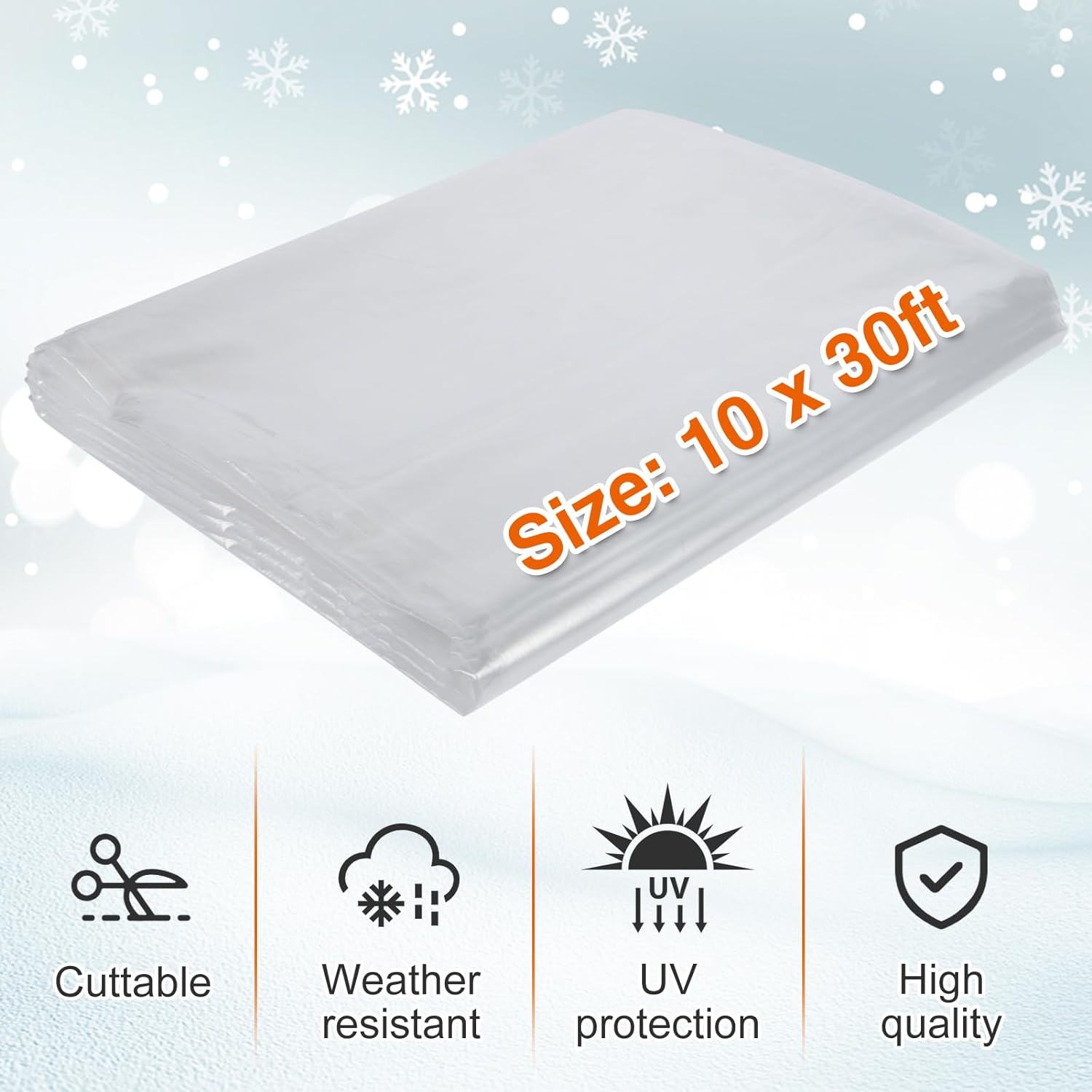 Plant Covers Freeze Protection, 10 x 30ft Durable Plastic Frost Blanket for Winter Rain Snow Weather, Clear Waterproof Floating Row Cover for Outdoors Garden Plants Vegetables Crops (6 Mil Thickness)