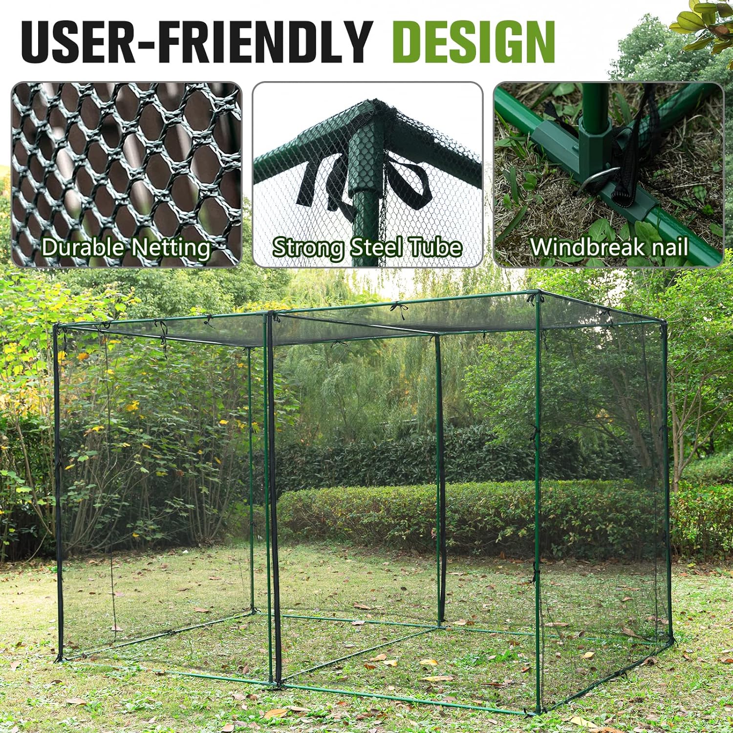ZBPRESS Upgrade Crop Cage 10x6.5x6.5 Plant Protection Tent, Fruit Cage Netting Cover for Vegetable/Herbs/Fruit Garden,Plant Tent with 2 Zippered