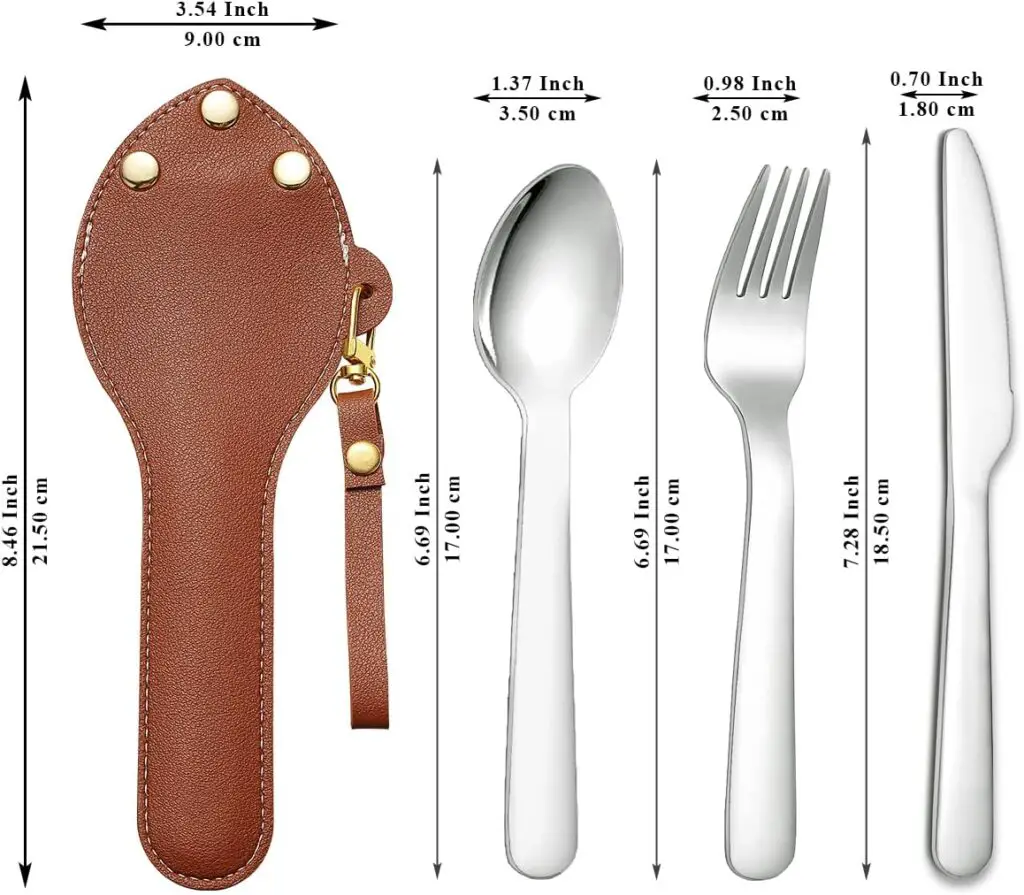 Berglander Portable Silverware Set 2 Packs with Leather Bag Easy Carry in Pocket, Stainless Steel Knives, Spoons and Forks Set Perfect for School, Work, Farm, Picnic, Camping, Travel, Trip