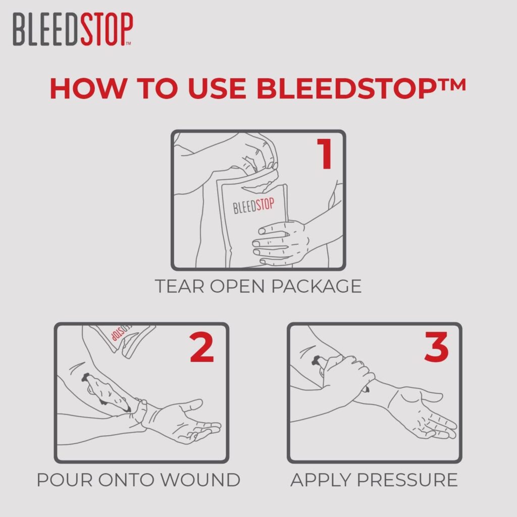 BleedStopâ¢ First Aid Powder for Blood Clotting, Trauma Kit, Blood Thinner Patients, Camping Safety, and Survival Equipment for Moderate to Severe Bleeding Wounds or Nosebleeds - 4 (15g) Pouches