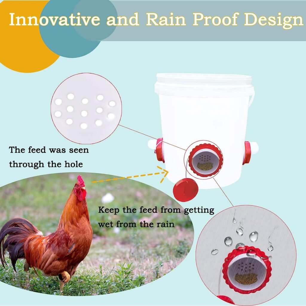 Coo Laavie Automatic Chicken Feeder Kitï¼ Outdoor Chicken Feeders No Waste for Farm with 6Pcs Ports  1 Hole Sawï¼Rainproof Chicken Coop Accessories