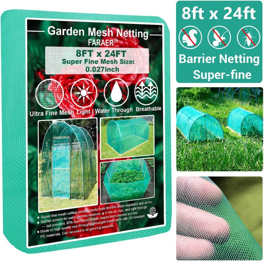 Garden Barrier Netting, Plant Covers 8x24ft Extra Fine Mesh 30% Sun Net Green Sunblock Mesh Shade Protection Netting for Vegetable Fruits Flowers Crops Row Cover Raised Bed Screen Against Birds Animal