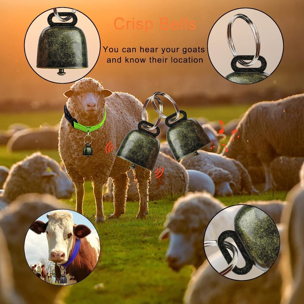 GINDOOR 10 Pack Reflective Goat Collar with Crisp Bells,Adjustable Nylon Sheep Collar with Anti-Lost Grazing Copper Bell Quick-Release Buckle for Farm Livestock Goat Sheep Cow