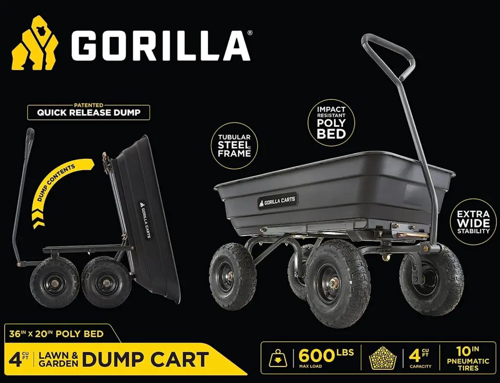 Gorilla Carts GOR4PS Poly Dump Cart, Multi-Purpose Garden Wagon with Steel Frame, 4 cu ft, 600 lb Capacity, Black