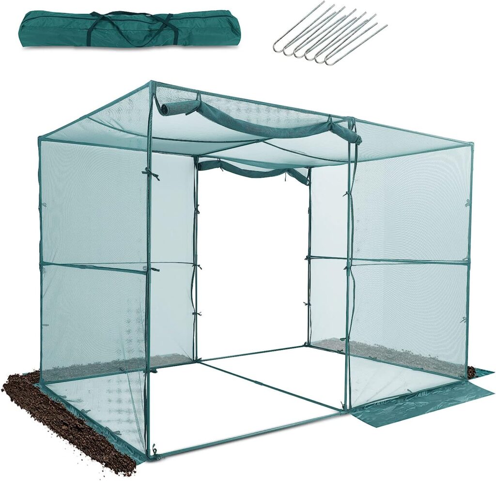 GROWNEER 6.5 x 10 Feet Crop Cage Plant Protection Tent with 6 Ground Staples, Storage Bag, Steel Tubes, Connectors, Suitable for Garden, Yard, Lawn