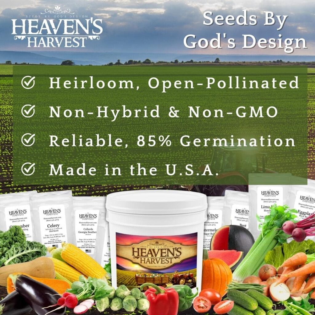 Heavens Harvest Survival Seed Bank Kit (Over 25,000) Fruit  Vegetable Non-GMO Heirloom Seeds for Planting a 3+ Acre Home Garden. 100% Secure: Emergency Weather-Proof Bucket (1-Pack)