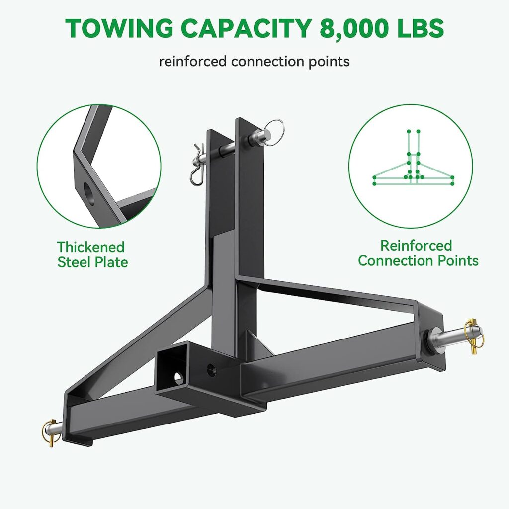 RbhAuto 3 Point Hitch Receiver, Heavy Duty 3 Point Trailer Quick Hitch Category 1 Drawbar Adapter Tractor Accessories for Kubota, Kioti, John Deere