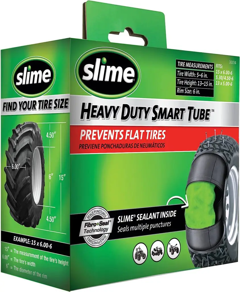 Slime 30014 Inner Tube for Riding Lawn mowers, ATVs, quads, Tractors and Other Farm Equipment, Extra Strong, Includes Self-Sealing Sealant, Heavy Duty, 15x6.00-6 / 5.30/4.50-6 / 13x5.00-6 , Black