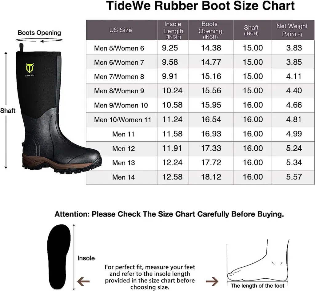TIDEWE Rubber Neoprene Boots Men And Women, Waterproof Durable 6mm Neoprene Boot, Rain Boot Hunting Boot Arctic Outdoor Bootï¼Gerâï¼