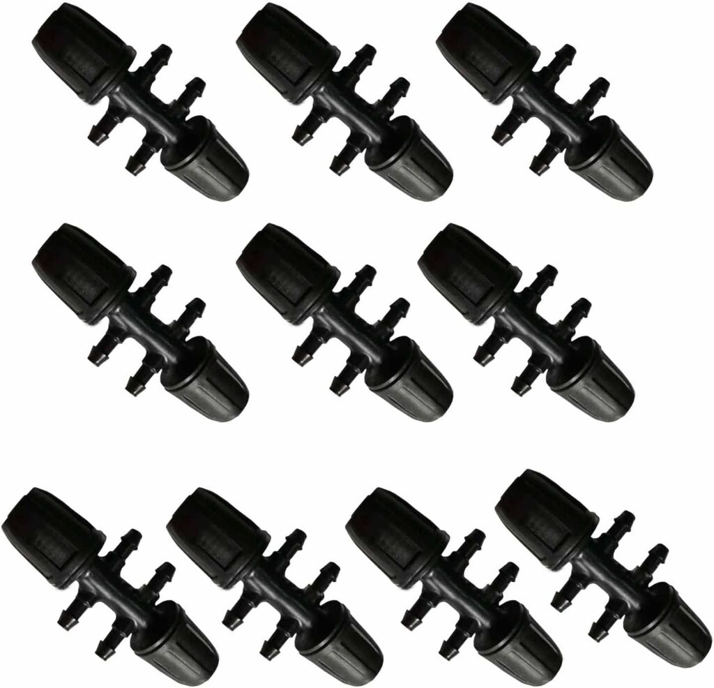 10 Barbed Tee Irrigation Fittings, 1/2 inch to 1/4 inch Irrigation Tube Anti-Drop Fitting, 47 Pipe Variable Diameter Six-Way Adapter Fits 16 mm Drip Tape Tubing for Lawn, Farm, Garden(Black)