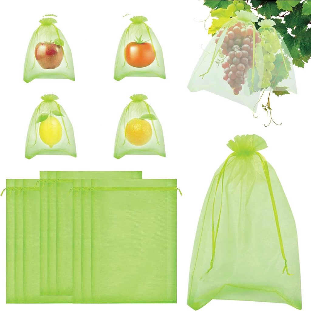 100 Pcs Fruit Protection Bags for Fruit Trees 6 x 8 Inch, Green Mesh Fruit Netting Bag, Fruit Cover Net Bags for Vegetables with Drawstring Protect from Insect Birds Squirrels