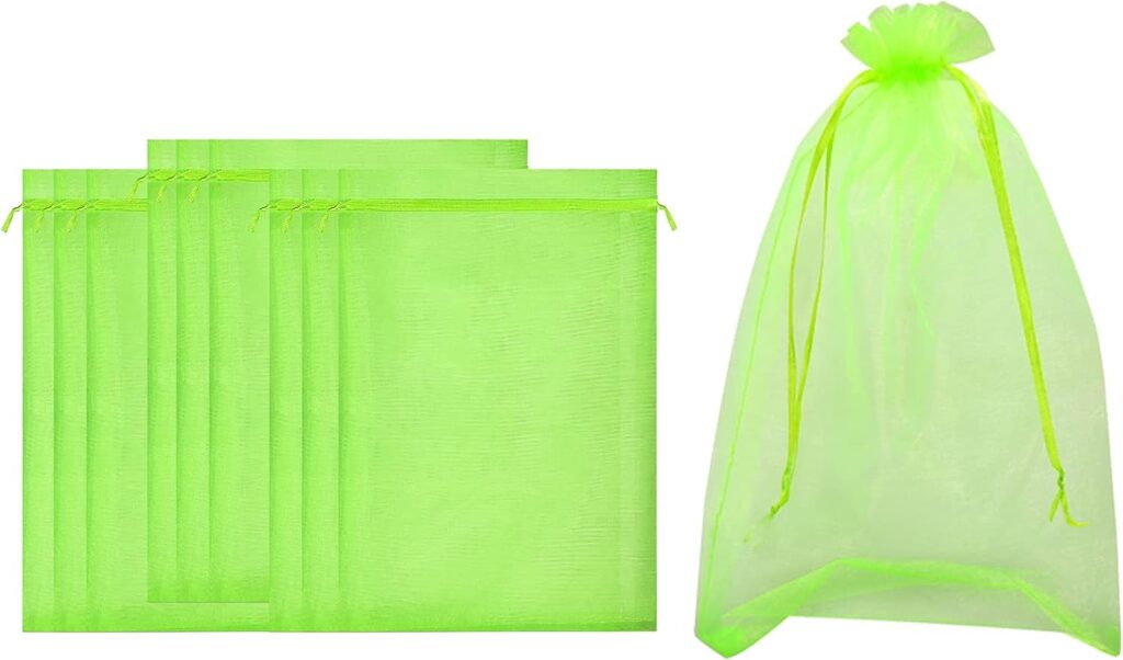 100 Pcs Fruit Protection Bags for Fruit Trees 6 x 8 Inch, Green Mesh Fruit Netting Bag, Fruit Cover Net Bags for Vegetables with Drawstring Protect from Insect Birds Squirrels