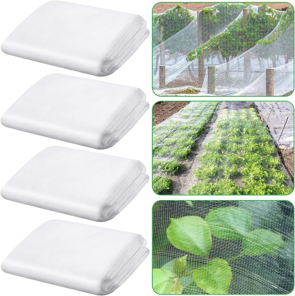 4 Pieces 9.8 x 6.5 Feet Garden Netting Fine Mesh, Insect Netting Plant Net Covers for Protect Vegetable Plants Fruits Flowers Crops Greenhouse Row Protection Raised Bed Cover Birds Animals Net Covers