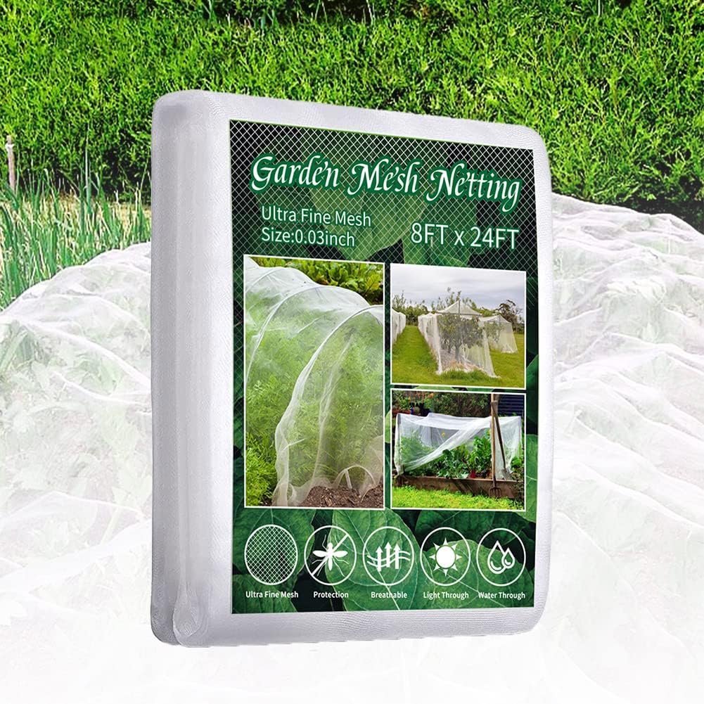 8x24Ft Garden Netting Pest Barrier, 0.8mm Ultra Fine Mesh Protection Netting Plant Covers, fit for Greenhouse Raised Garden Beds Row Cover, for Vegetable Plants Fruits Flowers Crops