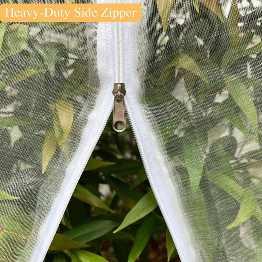 Fruit Tree Netting Cover with Zipper and Drawstring, Insect Bird Barrier Netting Mesh for Garden Protection, Large, 1 Pack (7.8 x 7.8ft)