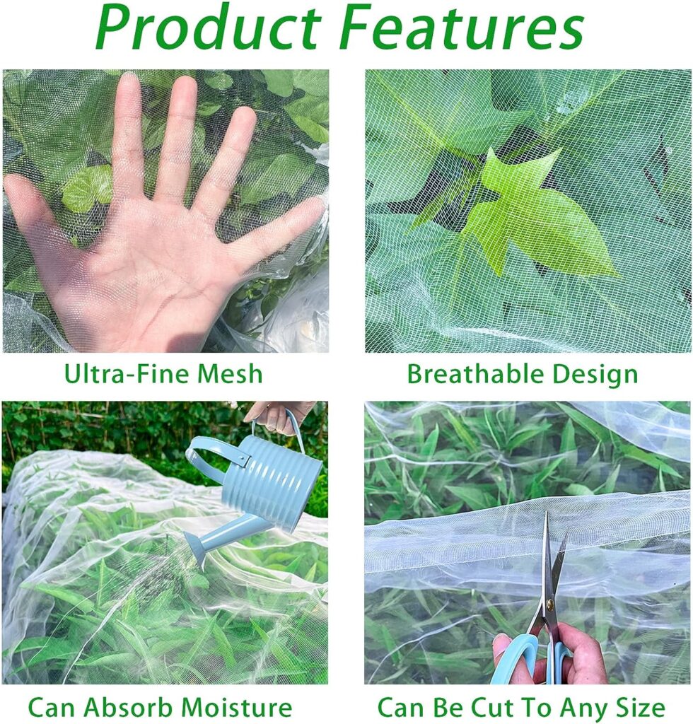 Garden Netting Mesh- 10x50Ft with 30PCS Clips,Plant Covers Protection Ultra Fine Net for Vegetable Plants Flowers Strawberry Crops from Insect Pest Barrier Bug Eating