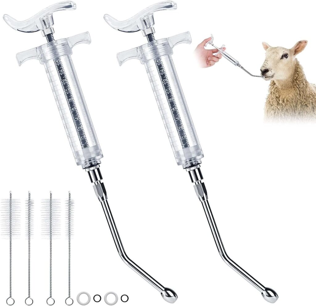 GINDOOR 2 Pieces Reusable Goats Syringe with 2 Drench Nozzle, Adjustable Dosage Detachable Sheep Drench Livestock Syringe for Sheep Baby Goat Supplies - 20ML