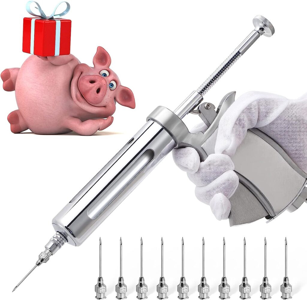 NEWTRY 50ML Continuous Livestock Syringe Semi Automatic Injector Adjustable Poultry Veterinary Gun Stainless Steel with 10 Needles for Horse Sheep Cattle