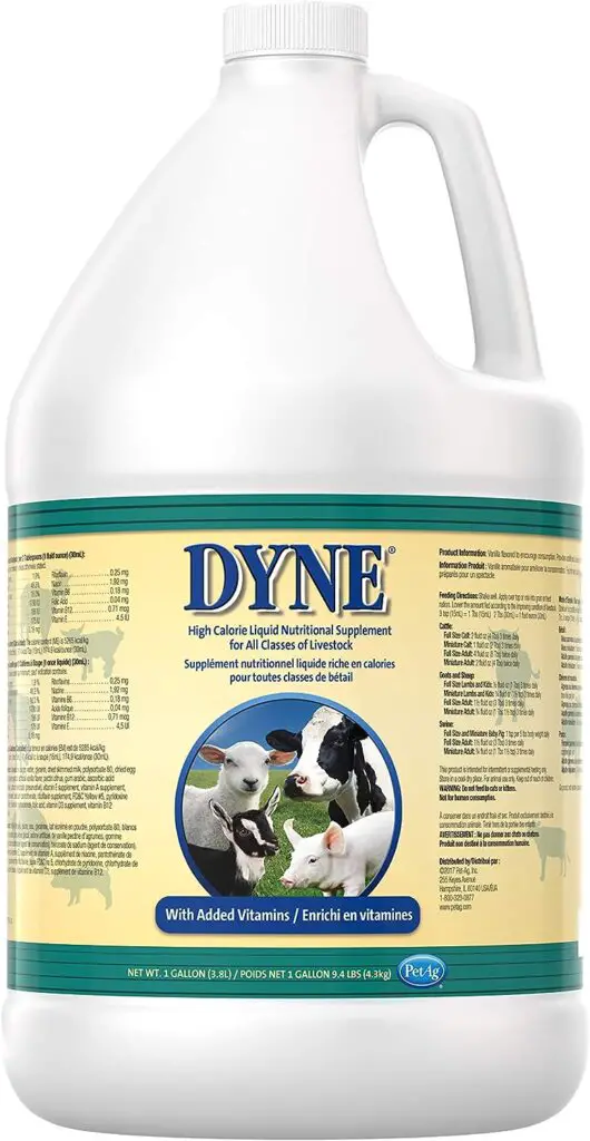 PetAg Dyne High-Calorie Liquid Nutritional Supplement for Livestock - Provides Energy and Extra Nutrition - Contains Soybean Oil  Vitamins - 128 Fl Oz (1 Gal)
