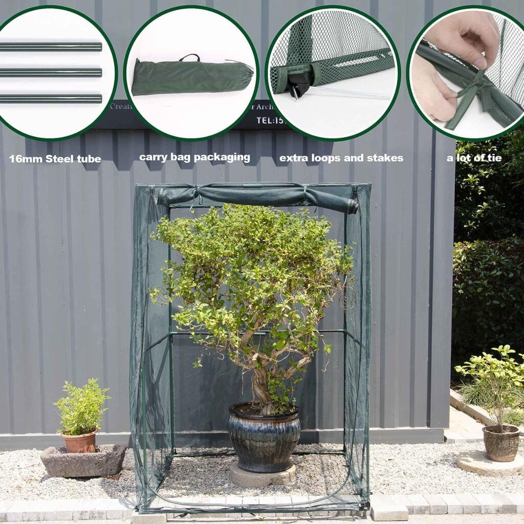 Portable 4x4 Large 6FT Tall Plant Netting Cover Crop Cages Pest Guard Cover for Vegetables and Fruits Plant Durable Gardening Net with 4 Stakes