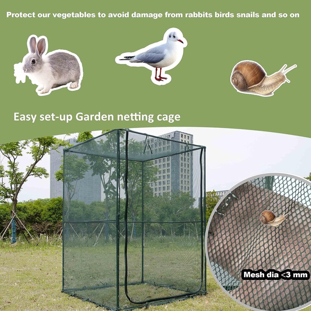Portable 4x4 Large 6FT Tall Plant Netting Cover Crop Cages Pest Guard Cover for Vegetables and Fruits Plant Durable Gardening Net with 4 Stakes