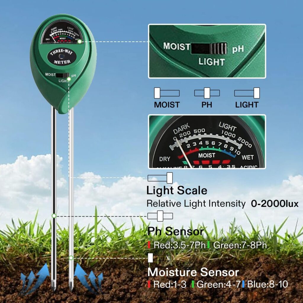 VIVOSUN Soil Tester, 3-in-1 Plant Moisture Meter Light and PH Tester for Home, Garden, Lawn, Farm, Indoor and Outdoor Use, Promote Plants Healthy Growth