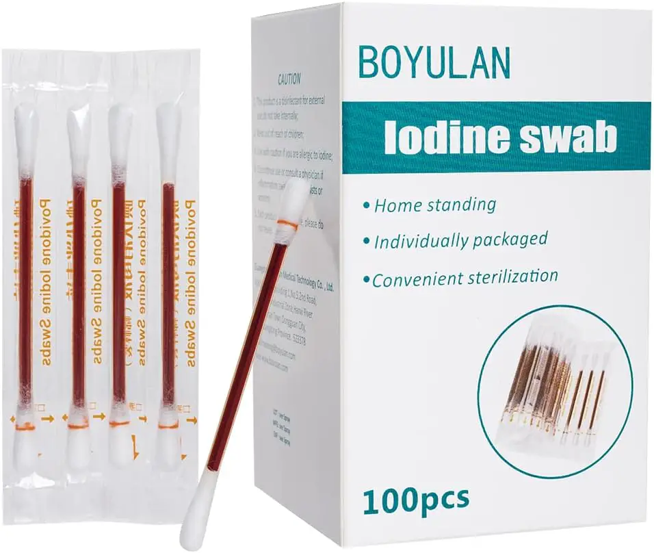 100 Iodine Swabs Individually Wrapped Disposable Supplies Medical Iodine Swabs for Nose Care