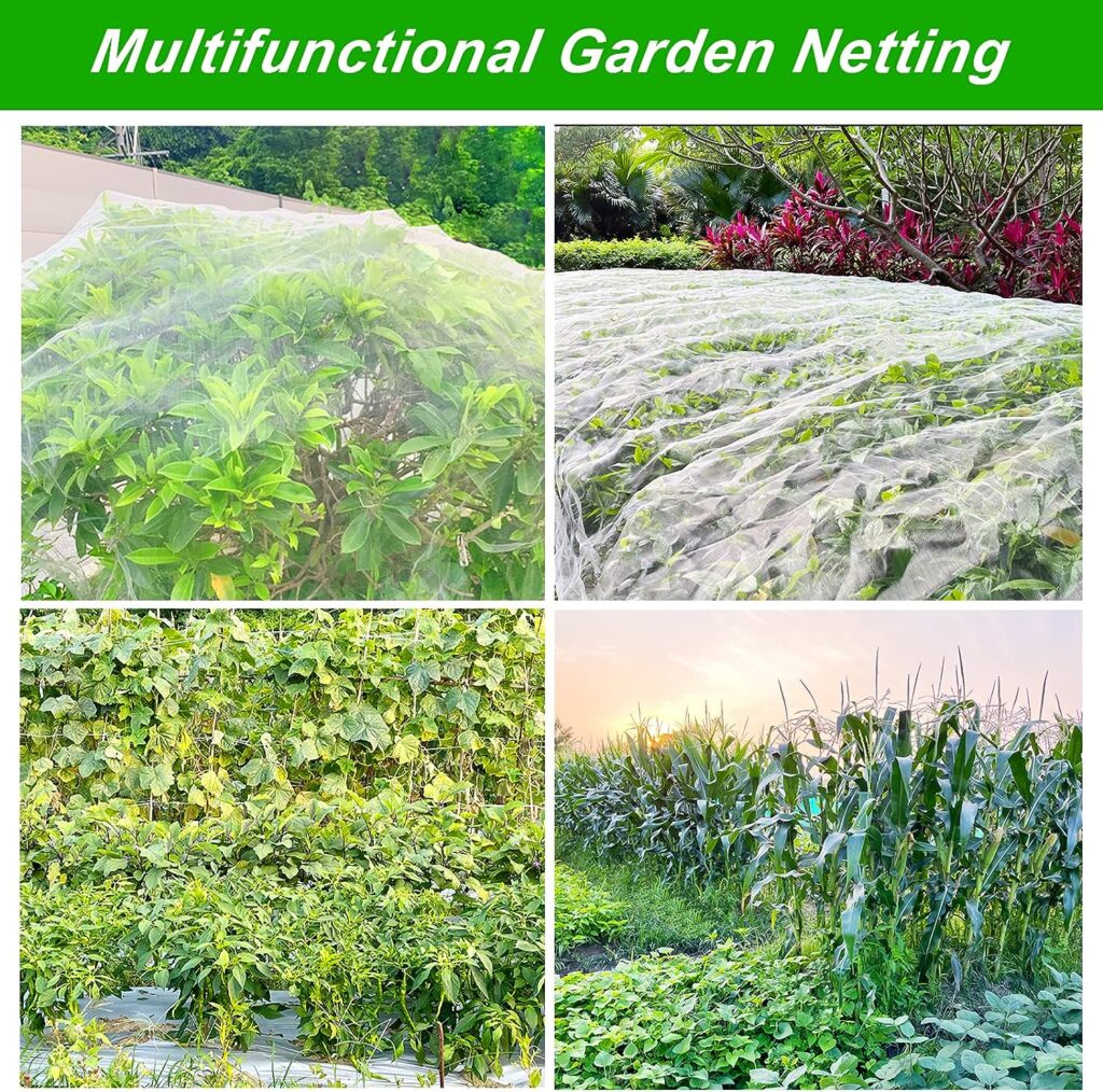 10X33FT Garden Netting, Plant Netting for Vegetable Flowers Fruits Crops Greenhouse, Ultra Fine Garden Mesh Netting with 20 Clips, Row Cover Barrier Protection Net for Birds Animals