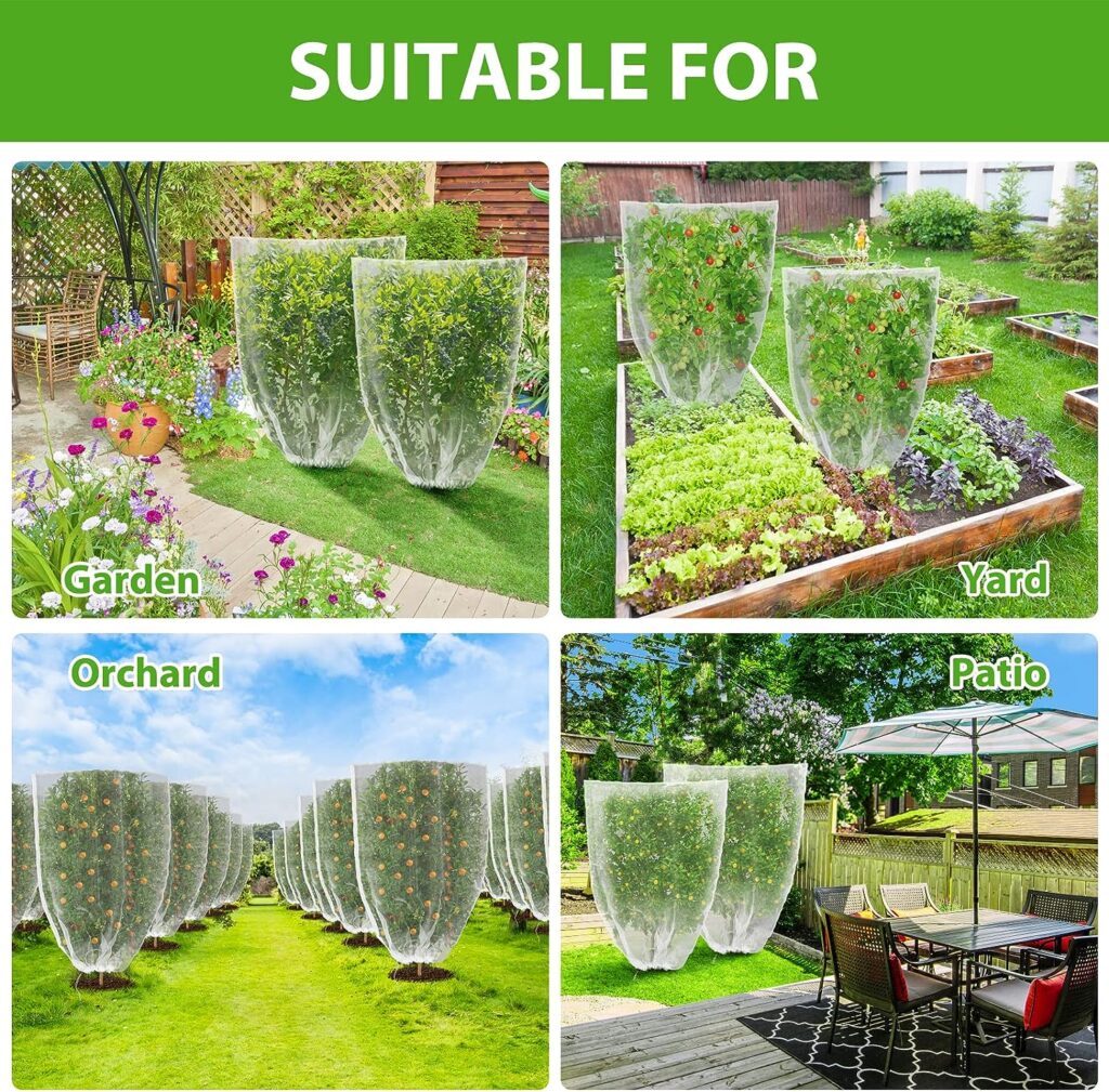 [4 PACK] Garden Plant Netting 2 Size, JYPS Bird Netting, Fruit Tree Mesh Net Cover Bags for Blueberry Bushes Tomato Vegetable,Garden Protection Deer Netting Protectors from Insect Squirrel Bug Animals