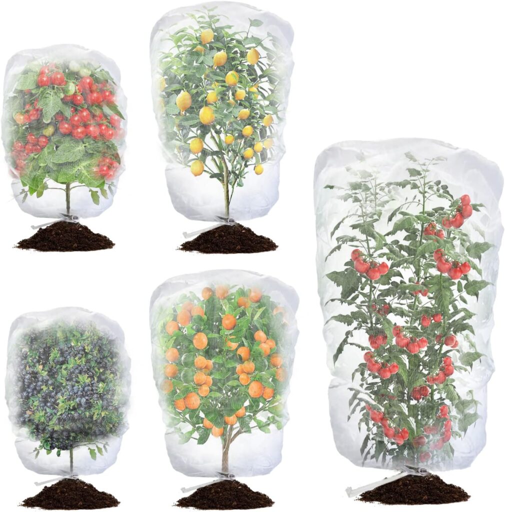 5 Packs 3 Size Insect Netting Bag, Garden Bird Barrier Mesh Covers Bags with Drawstring Bug Netting Plant Protection Covers Bags for Blueberry Tomato Vegetable Form Cicadas Bird Squirrels Eating