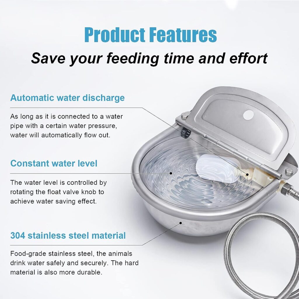 Automatic Dog Water Bowl Dispenser, Stainless Steel Water Feeder Trough for Livestock Horse Cow, Farm Animal Waterer Dispenser with Drainage Hole