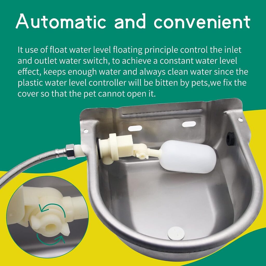 Automatic Horse Drinking Waterer Bowl,Upgrade Stainless Steel Farm Livestock Water Dispenser with Drain Hole and Float Valve for Horse,Dog, Chicken,Goat,Pig (A)